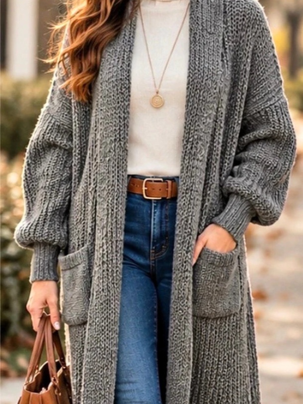 29” ptp Angela Mara Knit Duster Cardigan Gray Acrylic Duster Cardigan Size XL